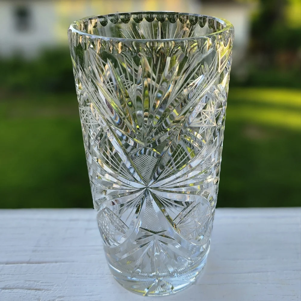 Vintage Heavy‎ Lead Crystal Vase Fine Cut Clear Elegant Decorative 8.7